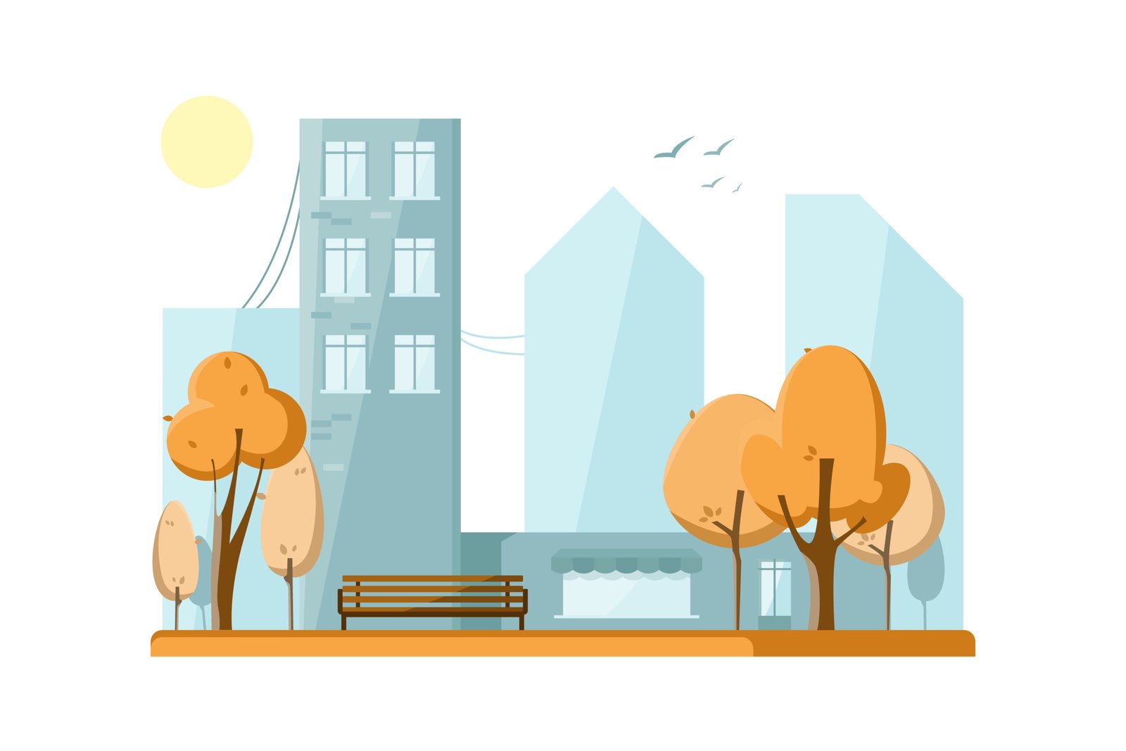 autumnal public park in the city. autumn trees. vector illustration.